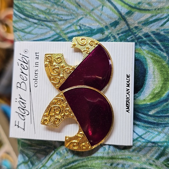 Vintage Edgar Berébi Enamel Goldtone  Pierced Earrings - Picture 3 of 4